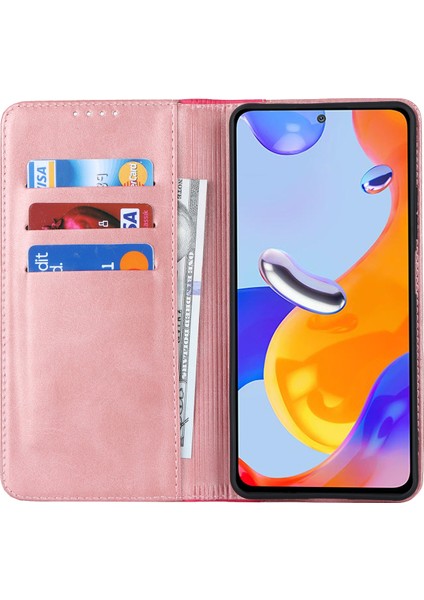 Anti-Düşen Telefon Kılıfı Xiaomi Redmi Için Not 11 Pro Kılıf Buzağı Dokusu 3 Kart Yuvaları Renk Ekleme Deri Telefon Kapağı-Pembe Kırmızı (Yurt Dışından) fiyatları