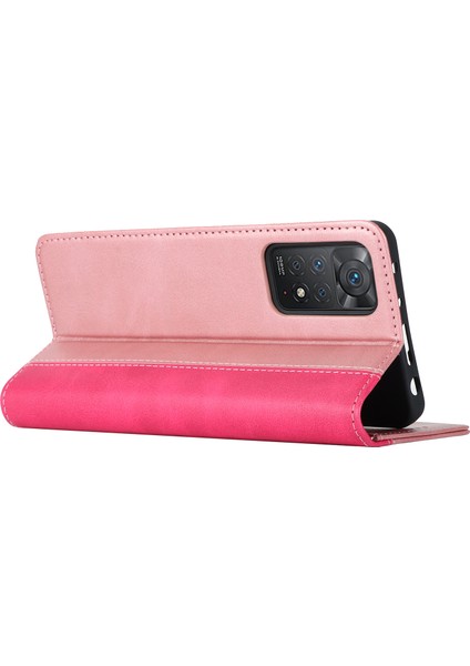 Anti-Düşen Telefon Kılıfı Xiaomi Redmi Için Not 11 Pro Kılıf Buzağı Dokusu 3 Kart Yuvaları Renk Ekleme Deri Telefon Kapağı-Pembe Kırmızı (Yurt Dışından) modelleri