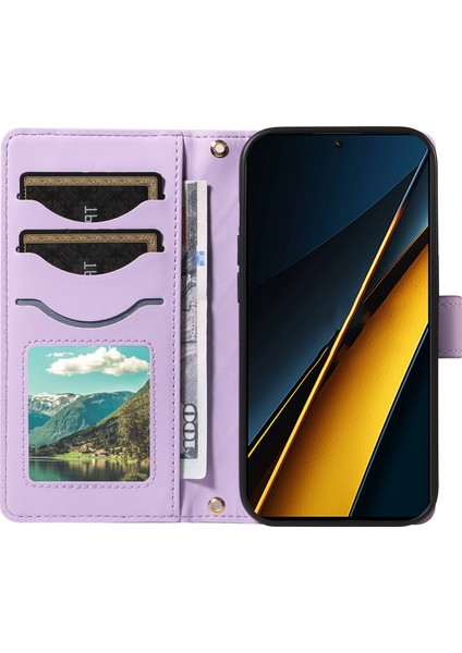 Anti-Düşen Telefon Kılıfı Için Xiaomi Poco F6 Pro 5g Kılıf Cüzdan Eşkenar Dörtgen Deri Telefon Kapak ile Omuz Askısı Bilek Kayışı-Açık Mor (Yurt Dışından) modelleri