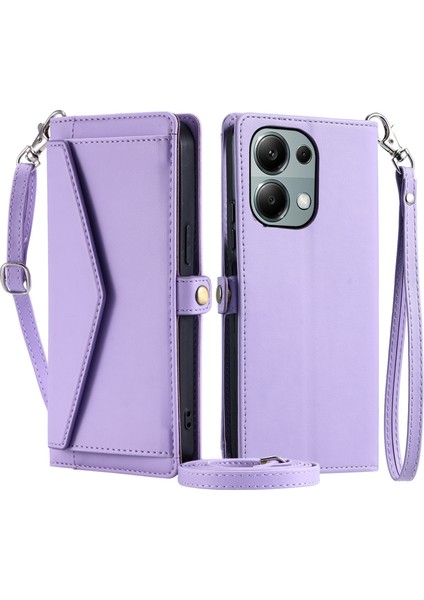Anti-Düşen Telefon Kılıfı Xiaomi Redmi Için Not 13 Pro 4g Deri Kılıf Cüzdan Standı Telefon Kapak Sapanlar-Mor (Yurt Dışından)