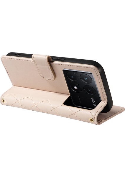 Anti-Düşen Telefon Kılıfı Için Xiaomi Poco F6 Pro 5g Kılıf Cüzdan Eşkenar Dörtgen Deri Telefon Kapak Omuz Askısı ile Bilek Kayışı-Kayısı (Yurt Dışından) indirimleri