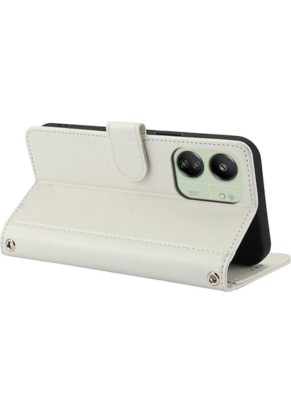 Anti-Düşen Telefon Kılıfı Için Xiaomi Poco M6 5g Kılıf Pu Deri Telefon Cüzdan Kapak ile El Kayışı-Beyaz (Yurt Dışından) fırsatları