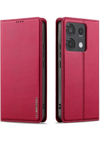 Anti-Düşen Telefon Kılıfı Için Xiaomi Poco X6 5g Kılıf Pu Deri Cüzdan Halkalı Telefon Kılıfı Kapak-Kırmızı (Yurt Dışından)
