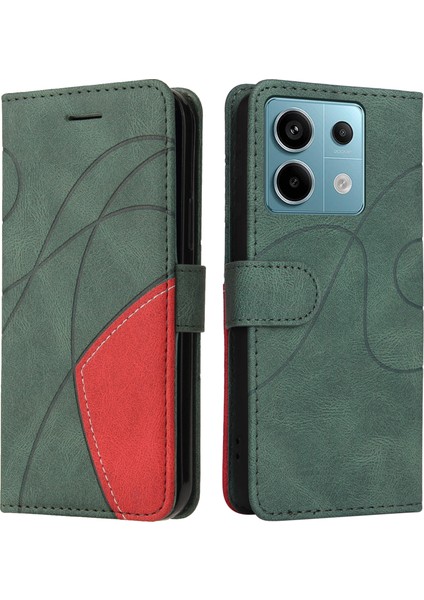 Anti-Düşen Telefon Kılıfı Deri Serisi Xiaomi Poco X6 5g Durumda Renk Ekleme Flip Halkalı Telefon Kılıfı Kapak-Yeşil (Yurt Dışından)