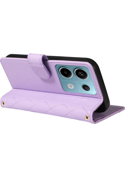 Anti-Düşen Telefon Kılıfı Için Xiaomi Poco X6 5g Kılıf Cüzdan Eşkenar Dörtgen Deri Telefon Kapak ile Omuz Askısı Bilek Kayışı-Açık Mor (Yurt Dışından) indirimleri