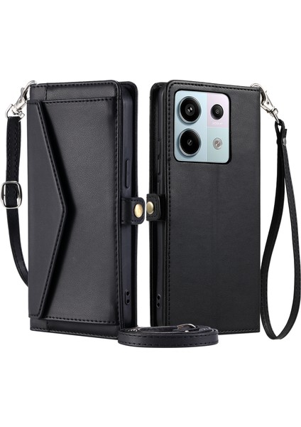 Anti-Düşme Telefon Kılıfı Xiaomi Poco X6 5g Deri Kılıf Cüzdan Standı Telefon Kapaklı Sapanlar-Siyah (Yurt Dışından)
