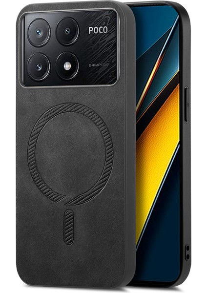 Anti-Düşen Telefon Kılıfı Için Xiaomi Poco X6 Pro 5g Deri Arka Kılıf Magsafe Cilt-Dokunmatik Telefon Kapak-Siyah ile Uyumlu (Yurt Dışından)
