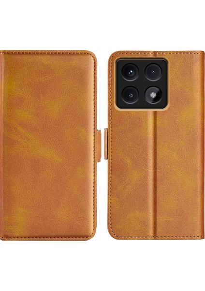 Anti-Düşen Telefon Kılıfı Xiaomi 14T Standı Kılıf Buzağı Dokusu Deri Cüzdan Telefon Kapağı-Sarı (Yurt Dışından)