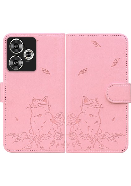 Anti-Düşen Telefon Kılıfı Xiaomi Poco F6 5g Kılıf Cüzdan Kedi Desen Baskılı Deri Telefon Kapağı-Pembe (Yurt Dışından)