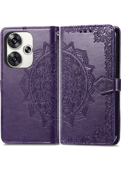 Xiaomi Poco F6 5g Durumda Anti-Düşen Telefon Kılıfı Mandala Katmalı Tasarım Deri Cüzdan Telefon Kapağı-Koyu Mor (Yurt Dışından)