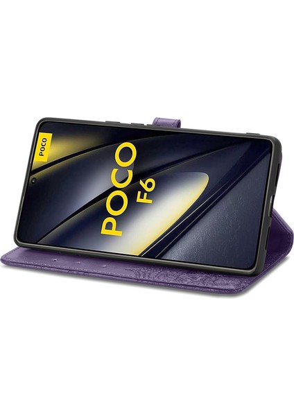 Xiaomi Poco F6 5g Durumda Anti-Düşen Telefon Kılıfı Mandala Katmalı Tasarım Deri Cüzdan Telefon Kapağı-Koyu Mor (Yurt Dışından) modelleri