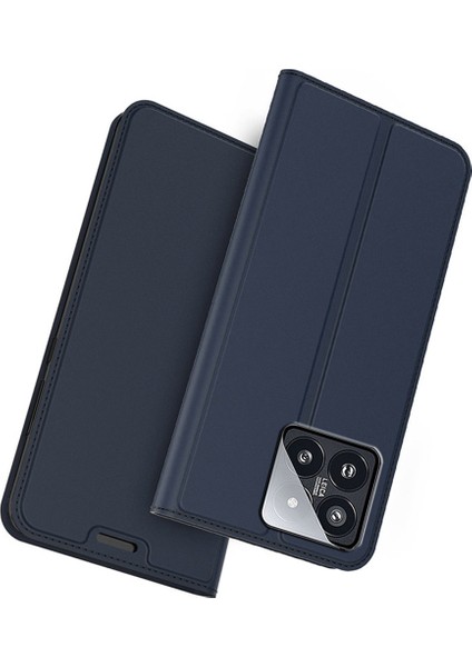 Anti-Düşen Telefon Kılıfı Için Xiaomi 14 Kılıf Pu Deri Kart Tutucu Telefon Kapağı Gizli Manyetik Kapatma Tasarımı-Mavi (Yurt Dışından)