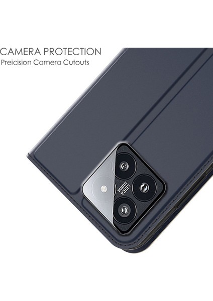 Anti-Düşen Telefon Kılıfı Için Xiaomi 14 Kılıf Pu Deri Kart Tutucu Telefon Kapağı Gizli Manyetik Kapatma Tasarımı-Mavi (Yurt Dışından) indirimleri