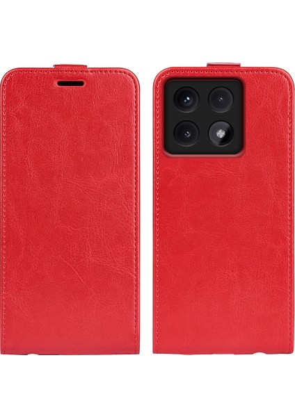 Anti-Düşme Telefon Kılıfı Xiaomi 14T Kılıfı ile Kart Yuvaları Dikey Çevirme Deri Telefon Kapağı-Kırmızı (Yurt Dışından)