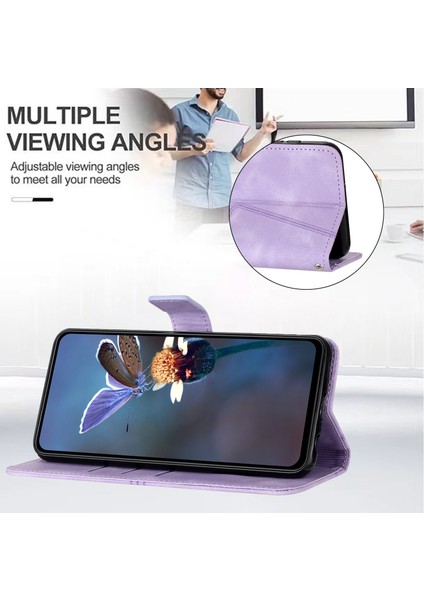 Xiaomi Redmi 13 5g/4g Durumda Anti-Düşen Telefon Kılıfı Üçgen Baskılı Çizilmez Telefon Cüzdan Kapağı-Mor (Yurt Dışından) modelleri