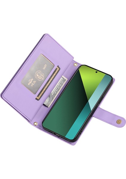 Anti-Düşen Telefon Kılıfı Için Xiaomi Poco X6 5g Kılıf Pu Deri Fermuarlı Cep Kapak Sapanlar-Mor (Yurt Dışından) modelleri
