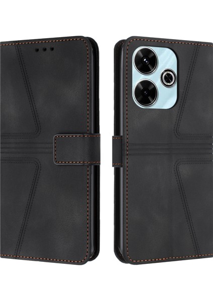 Xiaomi Redmi 13 5g/4g Durumda Anti-Düşen Telefon Kılıfı Üçgen Baskılı Çizilmez Telefon Cüzdan Kapağı-Siyah (Yurt Dışından)