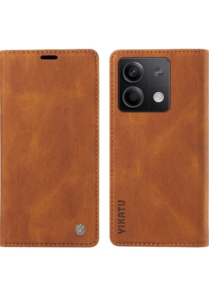 Xiaomi Poco X6 5g Durumda Anti-Düşen Telefon Kılıfı Deri Cilt-Dokunmatik Telefon Kapağı Manyetik Otomatik Emilmiş-Kahverengi (Yurt Dışından)