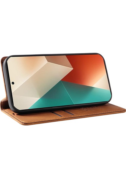 Xiaomi Poco X6 5g Durumda Anti-Düşen Telefon Kılıfı Deri Cilt-Dokunmatik Telefon Kapağı Manyetik Otomatik Emilmiş-Kahverengi (Yurt Dışından) modelleri