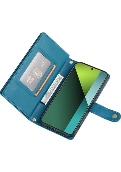 Anti-Düşen Telefon Kılıfı Için Xiaomi Poco X6 5g Kılıf Pu Deri Fermuarlı Cep Kapak Sapanlar-Mavi (Yurt Dışından) modelleri