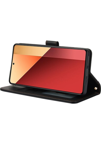 Anti-Düşen Telefon Kılıfı Için Xiaomi Poco X6 5g Kılıf Pu Deri Standı Görünüm Telefon Cüzdan Kapak ile El Kayışı-Siyah (Yurt Dışından) indirimleri
