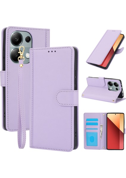 Anti-Düşen Telefon Kılıfı Için Xiaomi Poco X6 5g Kılıf Pu Deri Standı Görünüm Telefon Cüzdan Kapak El Kayışı Ile-Mor (Yurt Dışından)