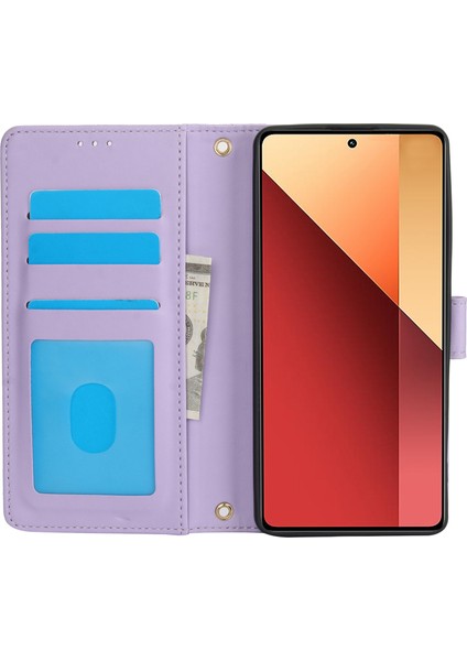 Anti-Düşen Telefon Kılıfı Için Xiaomi Poco X6 5g Kılıf Pu Deri Standı Görünüm Telefon Cüzdan Kapak El Kayışı Ile-Mor (Yurt Dışından) modelleri