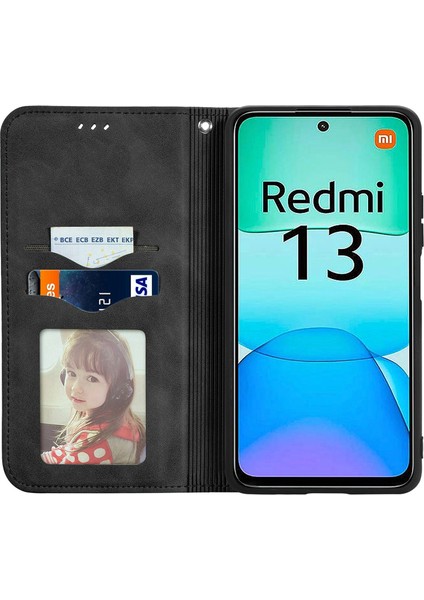 Xiaomi Redmi 13 5g/4g Durumda Anti-Düşen Telefon Kılıfı Gizli Manyetik Deri Katlanır Halkalı Telefon Kılıfı Kapak-Siyah (Yurt Dışından) fiyatları