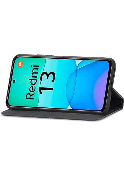 Xiaomi Redmi 13 5g/4g Durumda Anti-Düşen Telefon Kılıfı Gizli Manyetik Deri Katlanır Halkalı Telefon Kılıfı Kapak-Siyah (Yurt Dışından) modelleri