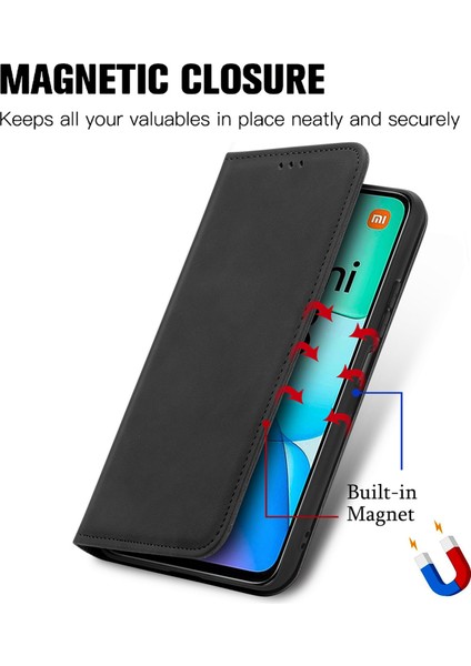 Xiaomi Redmi 13 5g/4g Durumda Anti-Düşen Telefon Kılıfı Gizli Manyetik Deri Katlanır Halkalı Telefon Kılıfı Kapak-Siyah (Yurt Dışından) fırsatları