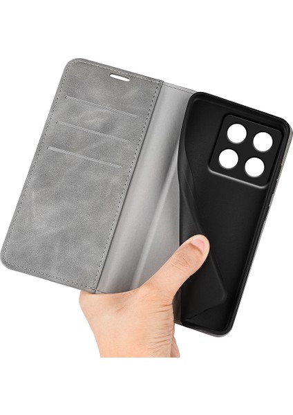 Anti-Düşme Telefon Kılıfı Için Xiaomi 14T Kılıf Cilt-Dokunmatik Deri Cüzdan Telefon Kapağı-Gri (Yurt Dışından) modelleri