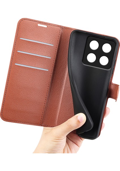 Xiaomi 14T Kılıf Litchi Doku Darbeye Dalı Deri Cüzdan Telefon Kapağı-Kahverengi Için Anti-Düşen Telefon Kılıfı (Yurt Dışından) modelleri