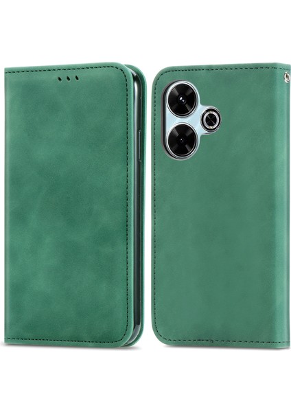 Xiaomi Redmi 13 5g/4g Durumda Anti-Düşen Telefon Kılıfı Gizli Manyetik Deri Katlanır Halkalı Telefon Kılıfı Kapak-Yeşil (Yurt Dışından)