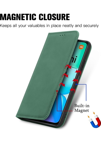 Xiaomi Redmi 13 5g/4g Durumda Anti-Düşen Telefon Kılıfı Gizli Manyetik Deri Katlanır Halkalı Telefon Kılıfı Kapak-Yeşil (Yurt Dışından) fırsatları