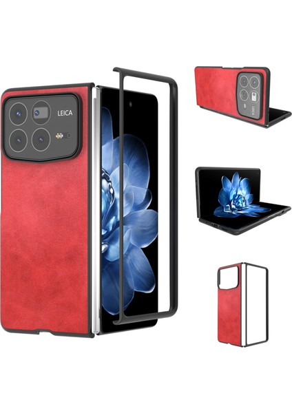 Anti-Düşen Telefon Kılıfı Için Xiaomi Mix Fold 4 5g Kılıf Sığır Derisi Doku Sert Pc + Pu Koruyucu Telefon Kapağı-Kırmızı (Yurt Dışından)