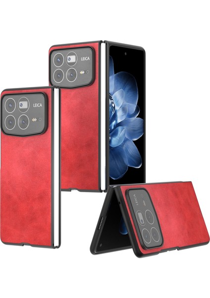 Anti-Düşen Telefon Kılıfı Için Xiaomi Mix Fold 4 5g Kılıf Sığır Derisi Doku Sert Pc + Pu Koruyucu Telefon Kapağı-Kırmızı (Yurt Dışından) modelleri