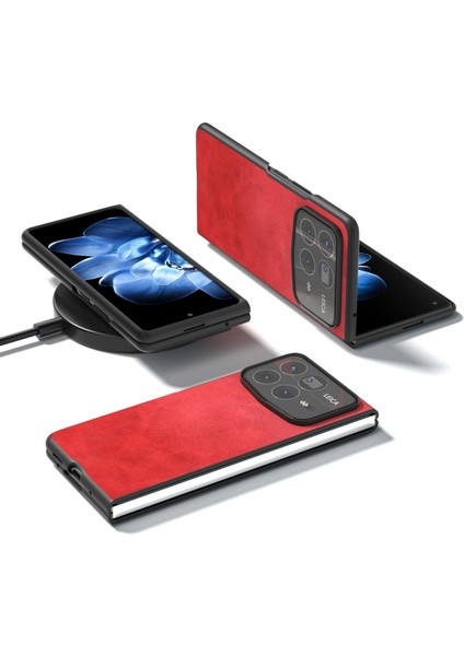 Anti-Düşen Telefon Kılıfı Için Xiaomi Mix Fold 4 5g Kılıf Sığır Derisi Doku Sert Pc + Pu Koruyucu Telefon Kapağı-Kırmızı (Yurt Dışından) indirimleri