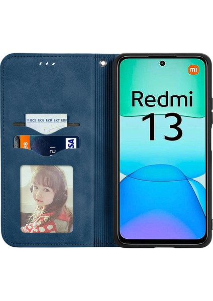Anti-Düşen Telefon Kılıfı Xiaomi Redmi 13 5g/4g Durumda Gizli Manyetik Deri Katlanır Halkalı Telefon Kılıfı Kapak-Koyu Mavi (Yurt Dışından) fiyatları