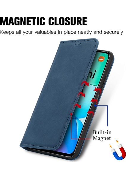 Anti-Düşen Telefon Kılıfı Xiaomi Redmi 13 5g/4g Durumda Gizli Manyetik Deri Katlanır Halkalı Telefon Kılıfı Kapak-Koyu Mavi (Yurt Dışından) fırsatları
