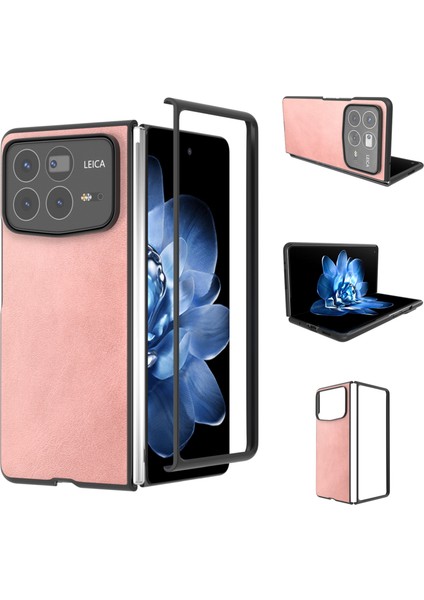 Anti-Düşen Telefon Kılıfı Için Xiaomi Mix Fold 4 5g Durumda Sığır Derisi Doku Sert Pc + Pu Koruyucu Telefon Kapağı-Pembe (Yurt Dışından)