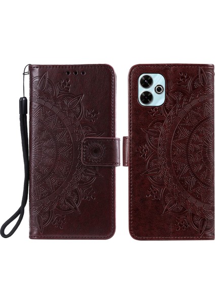 Anti-Düşen Telefon Kılıfı Xiaomi Redmi 13 5g/4g Telefon Kılıfı Baskılı Totem Pu Deri Cüzdan Kapak Standı-Kahverengi (Yurt Dışından)