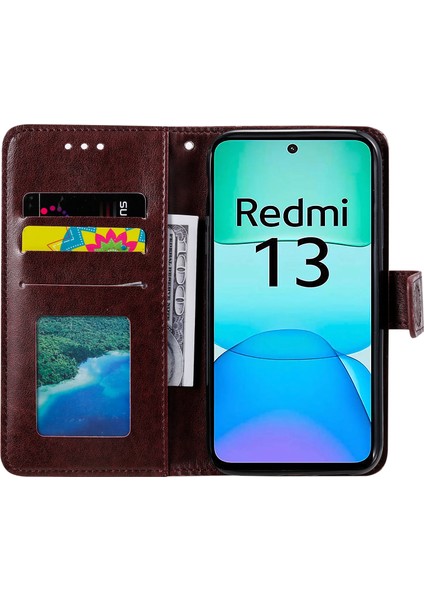 Anti-Düşen Telefon Kılıfı Xiaomi Redmi 13 5g/4g Telefon Kılıfı Baskılı Totem Pu Deri Cüzdan Kapak Standı-Kahverengi (Yurt Dışından) modelleri
