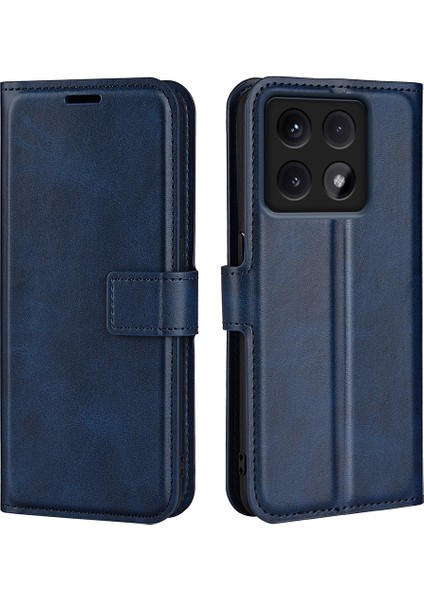 Xiaomi 14T Standı Kılıf Için Anti-Düşen Telefon Kılıfı Çizilmez Buzağı Doku Deri Telefon Kapağı-Mavi (Yurt Dışından)