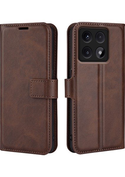 Xiaomi 14T Standlı Kılıf Için Anti-Düşme Telefon Kılıfı Çizilmez Buzağı Dokusu Deri Telefon Kapağı-Kahverengi (Yurt Dışından)