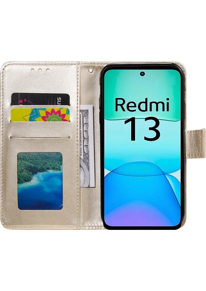 Anti-Düşen Telefon Kılıfı Xiaomi Redmi 13 5g/4g Telefon Kılıfı Baskılı Totem Pu Deri Cüzdan Kapaklı Stand-Altın (Yurt Dışından) modelleri