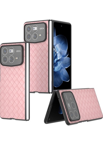 Anti-Düşen Telefon Kılıfı Için Xiaomi Mix Fold 4 5g Kılıf Dokuma Doku Pu Deri Kaplamalı Pc Cep Telefonu Kapağı-Pembe (Yurt Dışından)