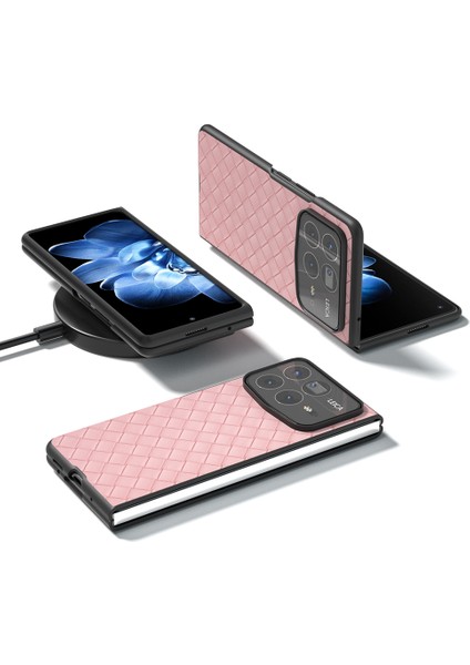 Anti-Düşen Telefon Kılıfı Için Xiaomi Mix Fold 4 5g Kılıf Dokuma Doku Pu Deri Kaplamalı Pc Cep Telefonu Kapağı-Pembe (Yurt Dışından)