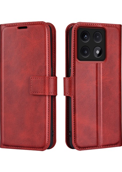 Xiaomi 14T Standlı Kılıf Için Anti-Düşme Telefon Kılıfı Çizilmez Buzağı Doku Deri Telefon Kapağı-Kırmızı (Yurt Dışından)