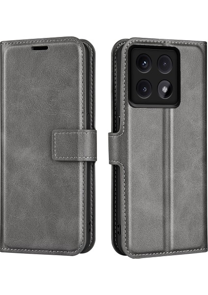 Xiaomi 14T Standlı Kılıf Için Düşmeyen Telefon Kılıfı Çizilmez Buzağı Dokusu Deri Telefon Kapağı-Gri (Yurt Dışından)