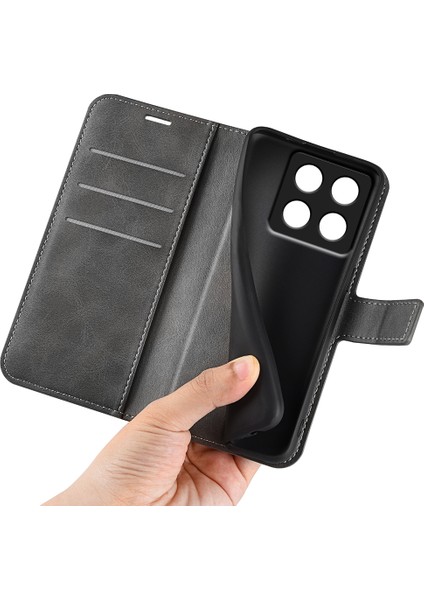 Xiaomi 14T Standlı Kılıf Için Düşmeyen Telefon Kılıfı Çizilmez Buzağı Dokusu Deri Telefon Kapağı-Gri (Yurt Dışından) modelleri